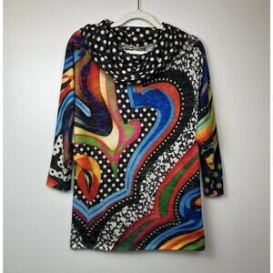 Amma Women’s Cowl Neck Tunic Top Size S Maximalist Polka Dot Y2K Retro Funky